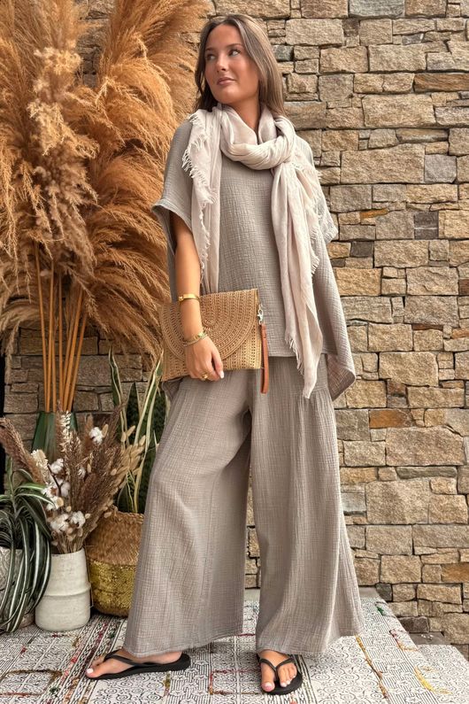 Pure Cotton Santos Keyhole Drape Back Top Mocha